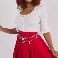 Metal Chain Belt - Silver Chain with Mickey Mouse Head Charms Silver Red Black