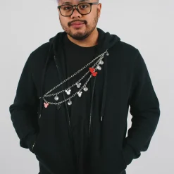 Metal Chain Belt - Silver Chain with Mickey Mouse Head Charms Silver Red Black