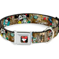 Mickey & Minnie Kiss Heart Full Color Gray Seatbelt Buckle Collar - Mickey & Minnie Croissant de Triomphe Scenes