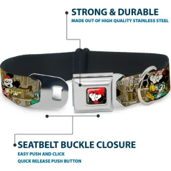 Mickey & Minnie Kiss Heart Full Color Gray Seatbelt Buckle Collar - Mickey & Minnie Croissant de Triomphe Scenes