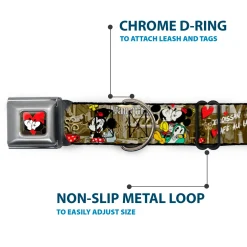 Mickey & Minnie Kiss Heart Full Color Gray Seatbelt Buckle Collar - Mickey & Minnie Croissant de Triomphe Scenes