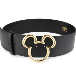 Mickey Ears Outline Gold Cast Buckle - Black PU Strap Belt