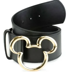 Mickey Ears Outline Gold Cast Buckle - Black PU Strap Belt