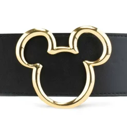 Mickey Ears Outline Gold Cast Buckle - Black PU Strap Belt