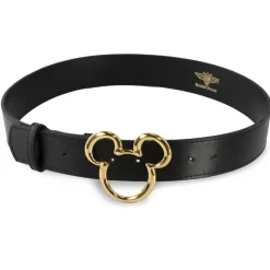 Mickey Ears Outline Gold Cast Buckle - 1.5 Inch Wide Black PU Strap Belt