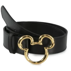 Mickey Ears Outline Gold Cast Buckle - 1.5 Inch Wide Black PU Strap Belt
