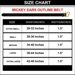 Mickey Ears Outline Gold Cast Buckle - 1.5 Inch Wide Black PU Strap Belt