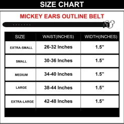 Mickey Ears Outline Silver Cast Buckle - 1.5 Inch Wide Black Vegan Leather Strap Belt