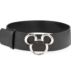 Mickey Ears Outline Silver Cast Buckle - Black PU Strap Belt