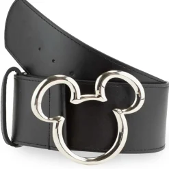 Mickey Ears Outline Silver Cast Buckle - Black PU Strap Belt