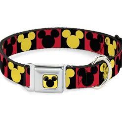 Mickey Mouse Ears Full Color Yellow/Black Seatbelt Buckle Collar - Mickey Mouse Ears Icon Blocks Red/Black/Yellow