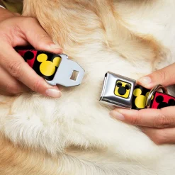 Mickey Mouse Ears Full Color Yellow/Black Seatbelt Buckle Collar - Mickey Mouse Ears Icon Blocks Red/Black/Yellow