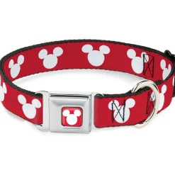 Mickey Mouse Ears Icon Full Color Red/White Seatbelt Buckle Collar - Mickey Mouse Ears Icon Red/White