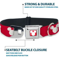 Mickey Mouse Ears Icon Full Color Red/White Seatbelt Buckle Collar - Mickey Mouse Ears Icon Red/White