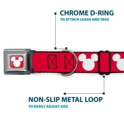 Mickey Mouse Ears Icon Full Color Red/White Seatbelt Buckle Collar - Mickey Mouse Ears Icon Red/White