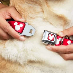 Mickey Mouse Ears Icon Full Color Red/White Seatbelt Buckle Collar - Mickey Mouse Ears Icon Red/White