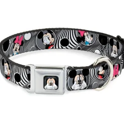 Mickey Mouse Expression3 Full Color Black Seatbelt Buckle Collar - Mickey & Minnie Peek-a-Boo Expressions Swirl Black/White