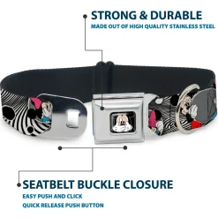 Mickey Mouse Expression3 Full Color Black Seatbelt Buckle Collar - Mickey & Minnie Peek-a-Boo Expressions Swirl Black/White