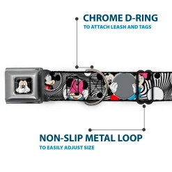 Mickey Mouse Expression3 Full Color Black Seatbelt Buckle Collar - Mickey & Minnie Peek-a-Boo Expressions Swirl Black/White