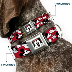 Mickey Mouse Face2 CLOSE-UP Full Color Red Black White Seatbelt Buckle Collar - Mickey Mouse Poses Scattered Red/Black/White