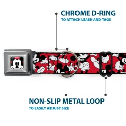 Mickey Mouse Face2 CLOSE-UP Full Color Red Black White Seatbelt Buckle Collar - Mickey Mouse Poses Scattered Red/Black/White