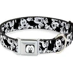 Mickey Mouse Face CLOSE-UP Full Color White Black Seatbelt Buckle Collar - Mickey Mouse Expressions Stacked White/Black