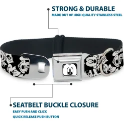 Mickey Mouse Face CLOSE-UP Full Color White Black Seatbelt Buckle Collar - Mickey Mouse Expressions Stacked White/Black