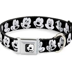 Mickey Mouse Face3 CLOSE-UP Full Color Black/White Seatbelt Buckle Collar - Mickey Mouse Expressions CLOSE-UP Black/White