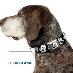 Mickey Mouse Face3 CLOSE-UP Full Color Black/White Seatbelt Buckle Collar - Mickey Mouse Expressions CLOSE-UP Black/White