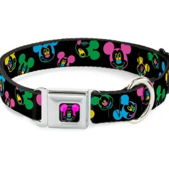 Mickey Mouse Face Full Color Black Multi Neon Seatbelt Buckle Collar - Mickey Mouse Expressions Scattered Black/Multi Neon