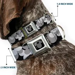 Mickey Mouse Head Silhouette Black Silver Seatbelt Buckle Collar - Mickey Mouse Head Stacked Black/Grays