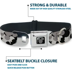 Mickey Mouse Head Silhouette Black Silver Seatbelt Buckle Collar - Mickey Mouse Head Stacked Black/Grays