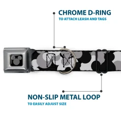 Mickey Mouse Head Silhouette Black Silver Seatbelt Buckle Collar - Mickey Mouse Head Stacked Black/Grays