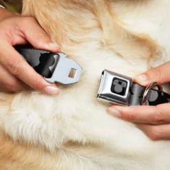 Mickey Mouse Head Silhouette Black Silver Seatbelt Buckle Collar - Mickey Mouse Head Stacked Black/Grays