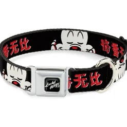 Mickey Mouse LUCKY MICKEY Script Full Color Black/White Seatbelt Buckle Collar - Mickey Mouse Smelling Pose Black/White/Reds
