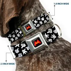 Mickey Mouse M Icon Full Color Black/Red/Yellow Seatbelt Buckle Collar - Mickey Mouse Hand Gestures2 Scattered Black/White