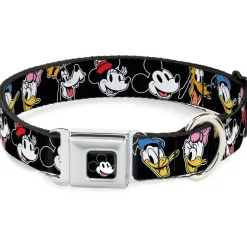 Mickey Mouse Smiling Face Full Color Black Seatbelt Buckle Collar - Disney The Sensational Six Smiling Faces Black