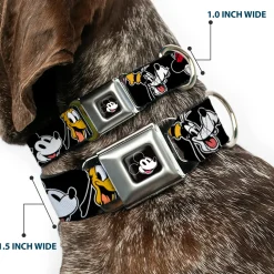 Mickey Mouse Smiling Face Full Color Black Seatbelt Buckle Collar - Disney The Sensational Six Smiling Faces Black