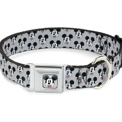 Mickey Mouse Smiling Face Full Color Gray Seatbelt Buckle Collar - Mickey Mouse Smiling Face Monogram Gray