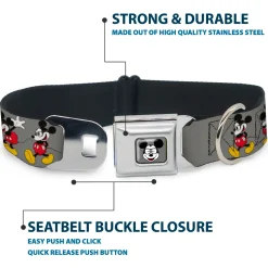 Mickey Mouse w Glasses Full Color Gray Seatbelt Buckle Collar - Mickey Mouse w/Glasses Poses Gray