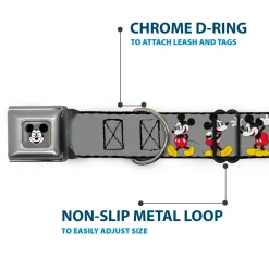 Mickey Mouse w Glasses Full Color Gray Seatbelt Buckle Collar - Mickey Mouse w/Glasses Poses Gray