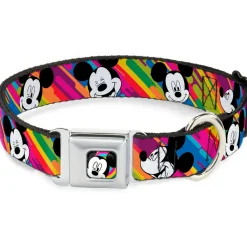 Mickey Mouse Winking CLOSE-UP Full Color Multi Color Black White Seatbelt Buckle Collar - Mickey Mouse Expressions Multi Color White/Black