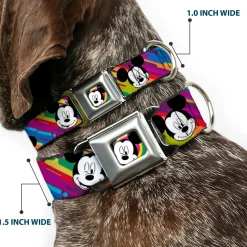 Mickey Mouse Winking CLOSE-UP Full Color Multi Color Black White Seatbelt Buckle Collar - Mickey Mouse Expressions Multi Color White/Black