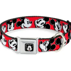 Mickey Mouse Winking Full Color Black Seatbelt Buckle Collar - Mickey Mouse Expressions Red/Black/White