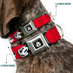 Mickey Mouse Winking Full Color Black Seatbelt Buckle Collar - Mickey Mouse Expressions Red/Black/White