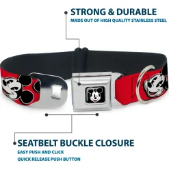 Mickey Mouse Winking Full Color Black Seatbelt Buckle Collar - Mickey Mouse Expressions Red/Black/White