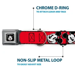Mickey Mouse Winking Full Color Black Seatbelt Buckle Collar - Mickey Mouse Expressions Red/Black/White