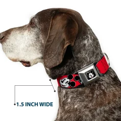 Mickey Mouse Winking Full Color Black Seatbelt Buckle Collar - Mickey Mouse Expressions Red/Black/White