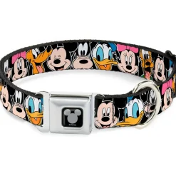 Mickey Silhouette Black Silver Seatbelt Buckle Collar - Classic Disney Character Faces Black