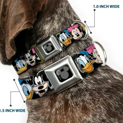 Mickey Silhouette Black Silver Seatbelt Buckle Collar - Classic Disney Character Faces Black